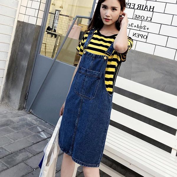 

female summer student jeans korean version plus size denim suspender skirt loose harajuku short skirt suspender1, Black