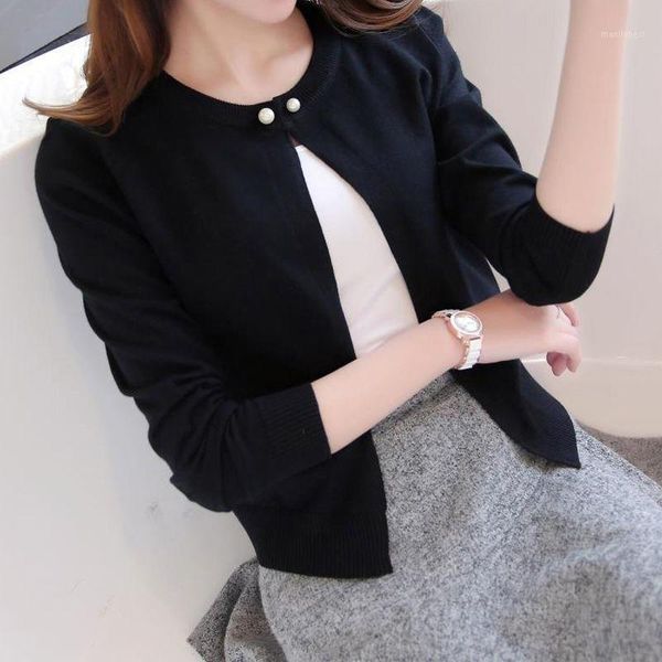 

sweater cardigan women autumn winter new v neck pearl single breasted loose short thicken sweater sweet long sleeve knitting, White