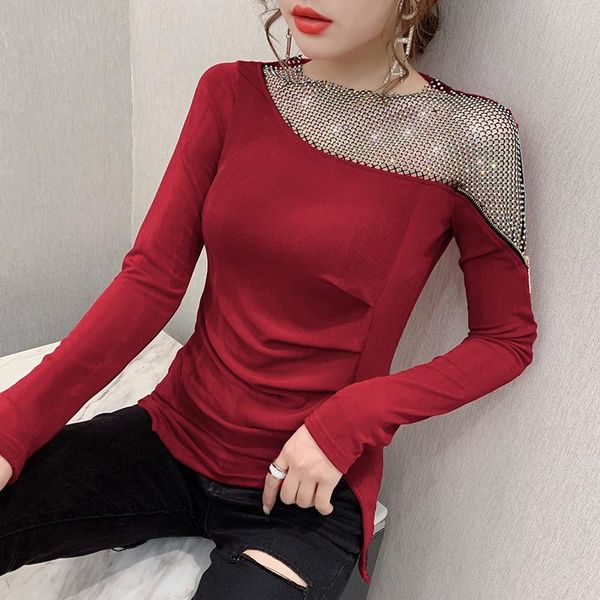 

new 2020 autumn women t-shirt fashion casual long sleeve woman and shirt elegant slim hollow out plus size women, White