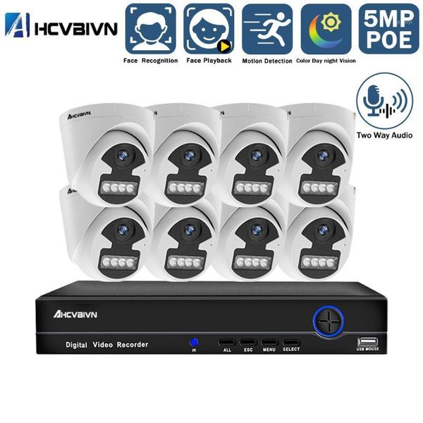 

h.265 8ch 5mp color poe security camera system kit ai face detection audio record ip camera ir cctv video surveillance nvr set1