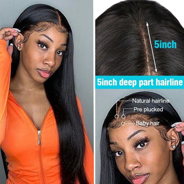 

30 inch transparent wigs hd lace frontal wig for black women 360 human hair wig 6x6 lace closure wig full, Black;brown