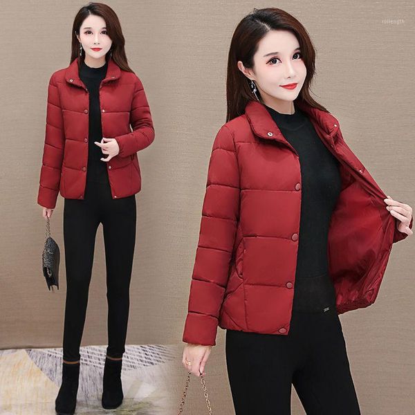 

2020 new middle age women autumn winter solid single breasted jacket mother warm long-sleeved coat cotton padded parkas a2581, Black