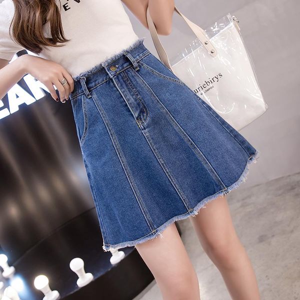 

skirts lucyever plus size s-5xl women denim skirt fashion summer high waist tassel mini jean elegant harajuku female blue faldas, Black