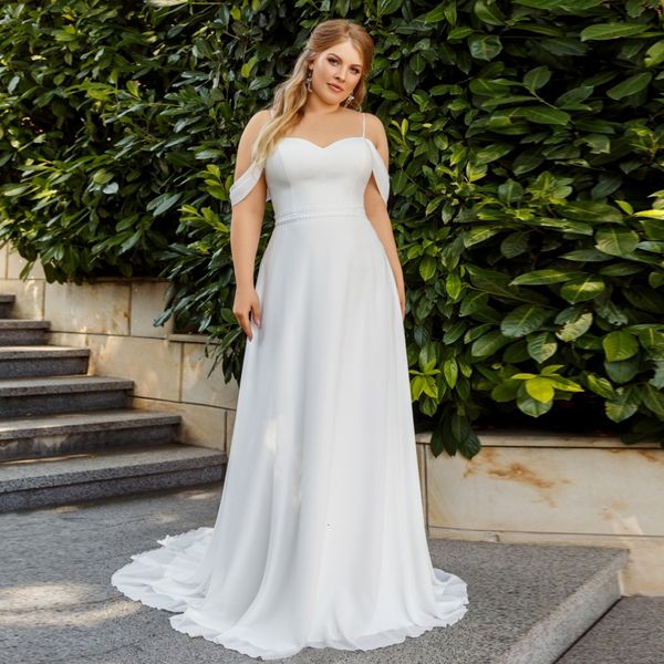 

2021 new simple plus size wedding spaghetti straps sweetheart chiffon beach bridal es robe de mariage ipyo, White