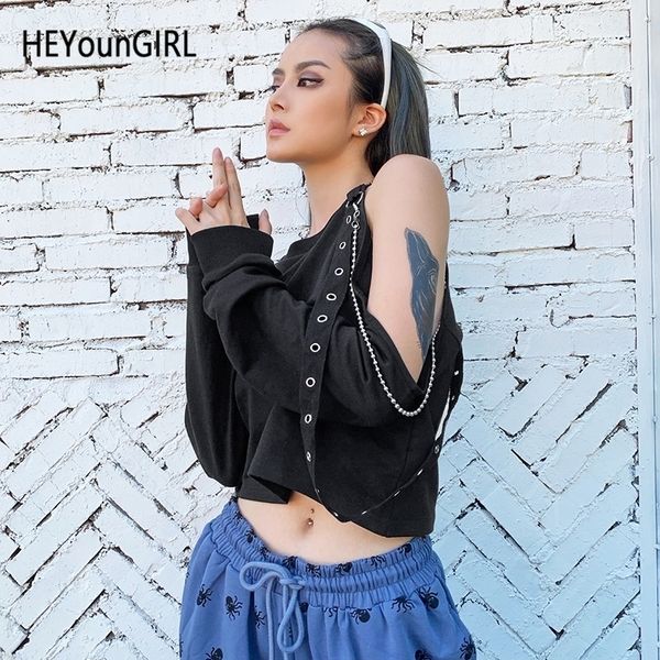 

heyoungirl cut out one shoulder off harajuku sweatshirt punk gothic black hoodies women long sleeve crop sweatshirts autumn y200610