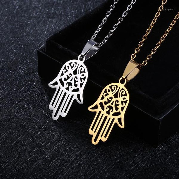 

pendant necklaces arabic soy hamsa hand necklace for women/men amulet stainless steel of fatima choker arab jewelry gift1, Silver