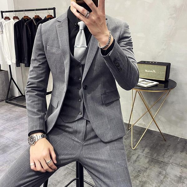 

spot suit men's british plaid suit boys casual groom wedding dress three-piece wedding, White;black