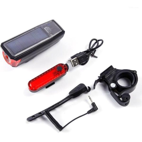

multifunctional solar light aluminium alloy usb charging night riding glare headlight with electronic horn bicycle light set1