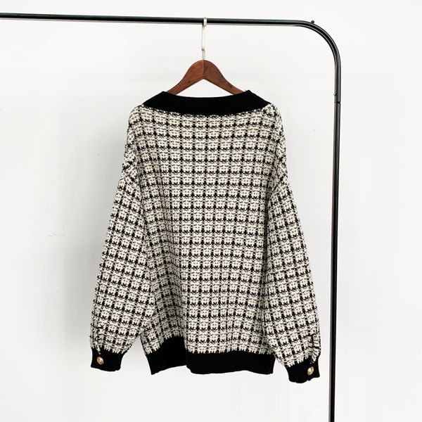 

h.sa women sweater jacket 2019 oversized knitted cardigans loose plaid jumpers korean clothing robe long coat sueter feminino y200722, White;black