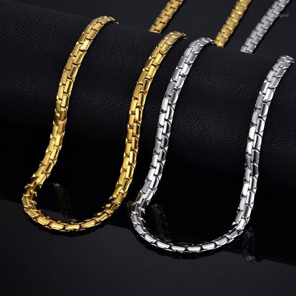 

chains whole salemens gold chain necklace 6mm long for men 20" 26" color stainless steel flat necklaces collier1, Silver