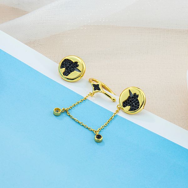 

huggie silver 925 unicorn black spinel earrings, Golden;silver