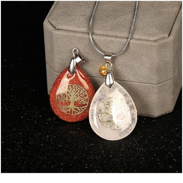 

1pc natural gem droplet shaped pendant rose quartz crystal point opal malachite meditation healing crystals pa jllgrz, Black