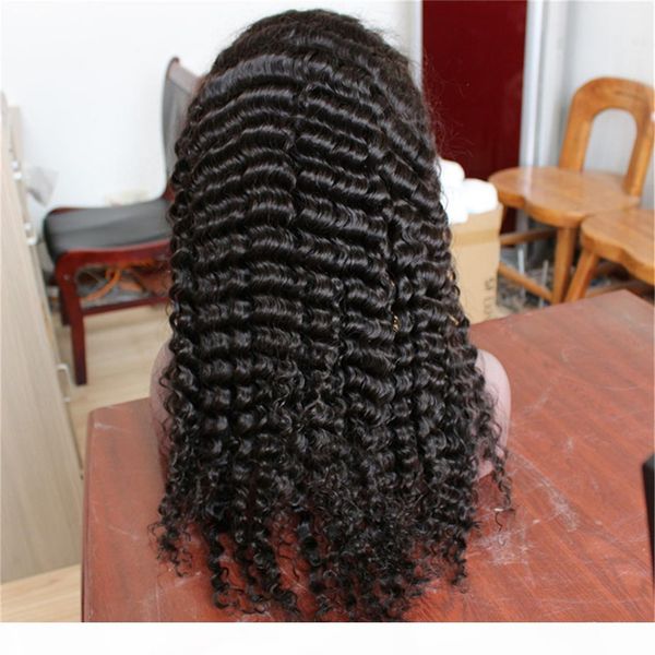 

deep wave lace front natural color human hair remy hair nnprocessed virgin wig, Black;brown