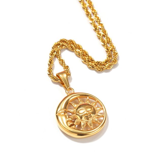 

luxury 2021 new arrived men hip hop moon and sun pendant necklaces stainless steel fashion male vintage pendants necklace jewelry gifts fash, Silver