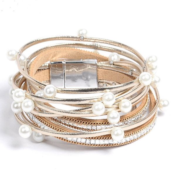

factorytjdtcharm fashion leather bracelets bangle winter simulated with pearl multi-layer women jewelry bracelet christmas gifts