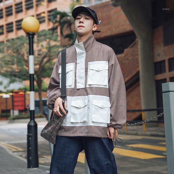 

2019 autumn men's streetwear bomber jacket loose pocket decoration retro outerwear male high-quality 3 color coats size s-xl1, Black;brown