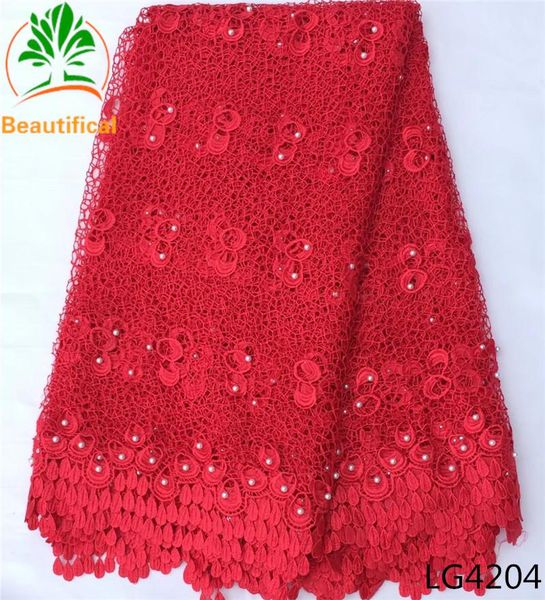 

блаженный бисер нигерийского гипюра кружево ткань для качества венчания высокого african шнура кружевной ткани красных вышитые 5 ярдов lg42, Pink;blue