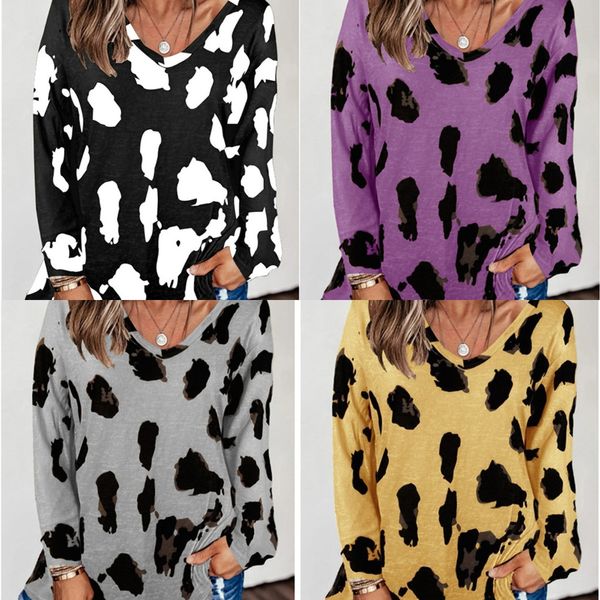 

autumn winter women's 2020 new loose coat t-shirt printed v-neck long sleeve t-shirt for women cs8kd, Black;gray