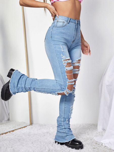 

ripped & raw hem jeans b9nq#, Blue