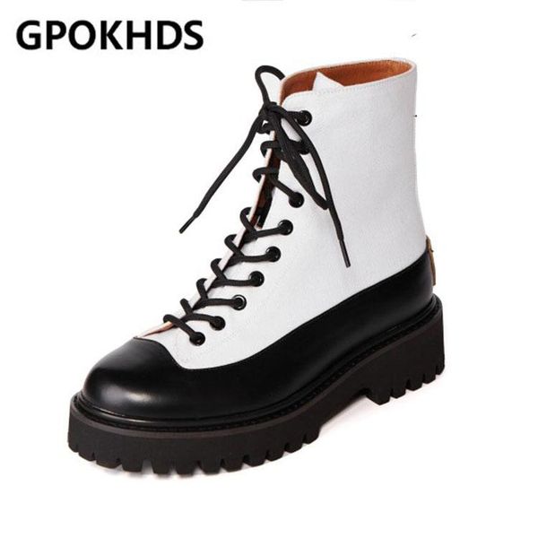 

gpokhds 2021 женщин ботильоны мягкой кожи коровы зимой короткий плюш зашнуровать круглый носок на высоких каблуках конно сапоги партия плать, Black