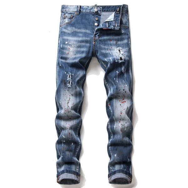

mens distressed ripped biker jeans slim fit motorcycle biker denim for men fashion designer hip hop mens joggers jeans, Blue