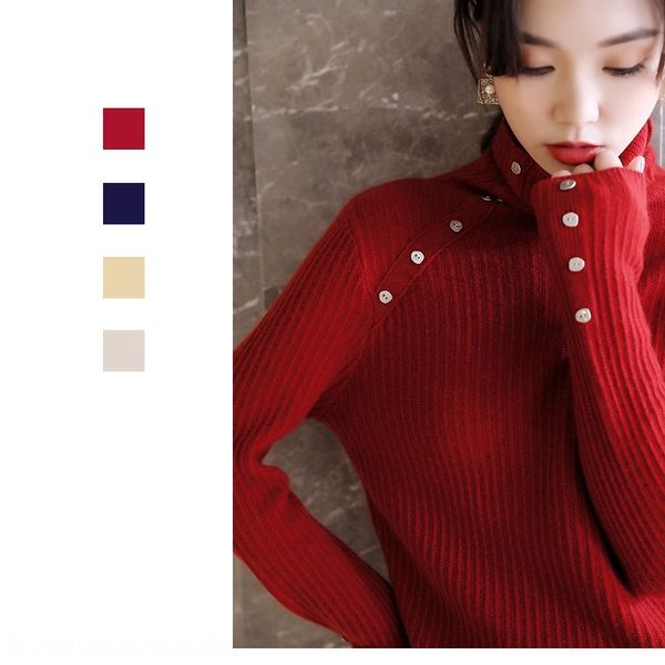 

lo2c0 full attendance stripe button wool light and elegant pit metal button show thin french all wool high collar t-shirt bottoming t, White;black