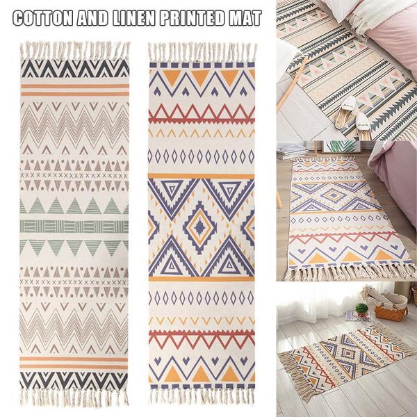 

economical cotton and linen boho carpet mat home bedroom floor door mat bedside tassel blanket ds991