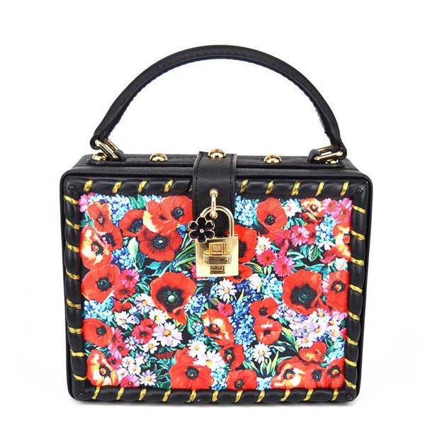 

red & black flower pu women fashion totes handbag party dinner casual box clutch shoulder & crossbody bag