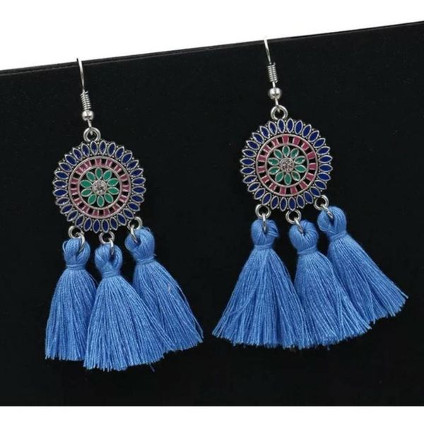 

stud retro disc earrings european and american exaggerated exotic flavor tassel female bohemian national style ear huan, Golden;silver