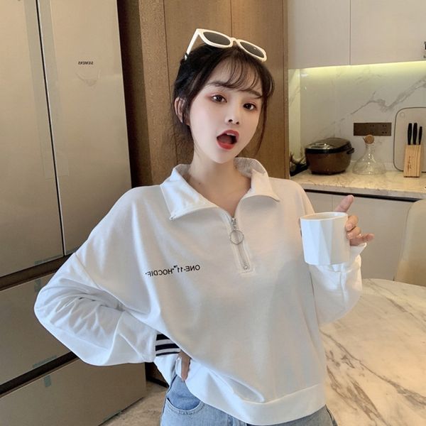 

gmeuk 2020 new spring and autumn short chic women's trendy ins sweater thin white korean style sweatersweater loose internet celebrity, Black