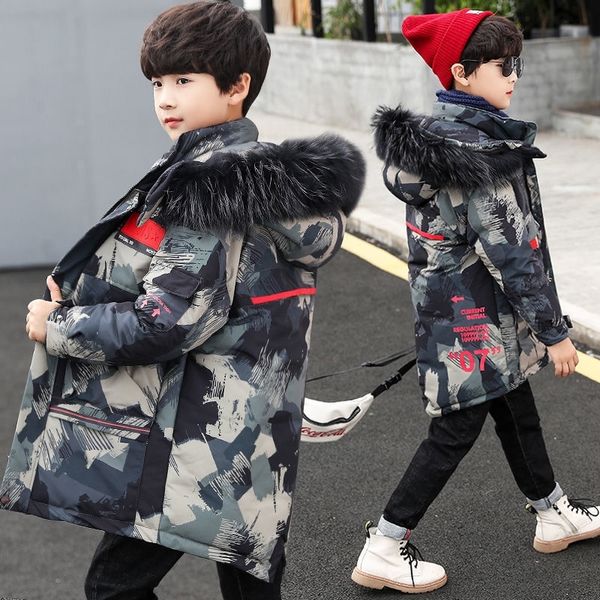 

baby boy winter jackets fur hooded children kids long thick warm cotton parka coat outerwear clothes for teen boys 6-16 years y200901, Blue;gray
