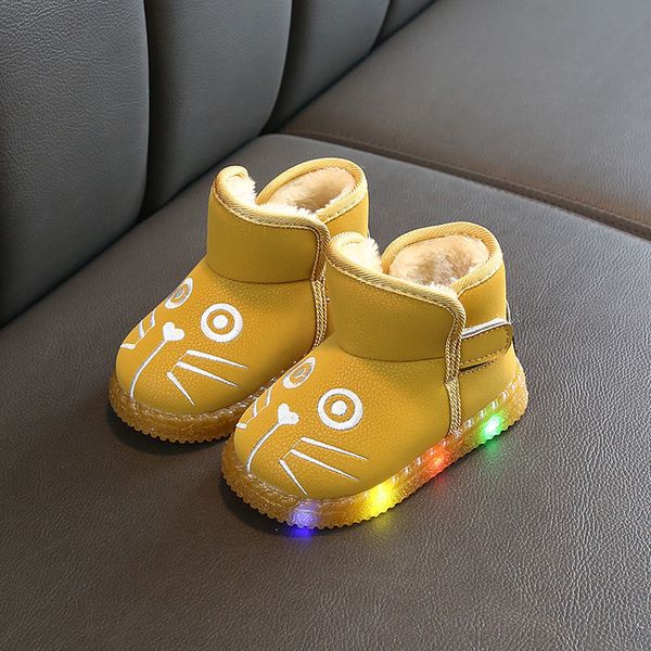 

shoes children baby boy girls led light pu up luminous sneakers winter warm snow boot for kid fur boots, Black;grey