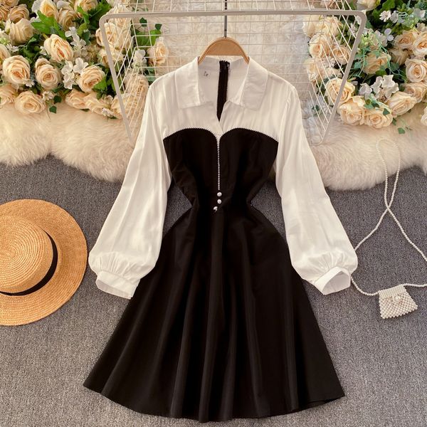 

2021 new elegant female singapore solid blouse collar puff-o-line fashion streetwear short dress zgn7, Black;gray