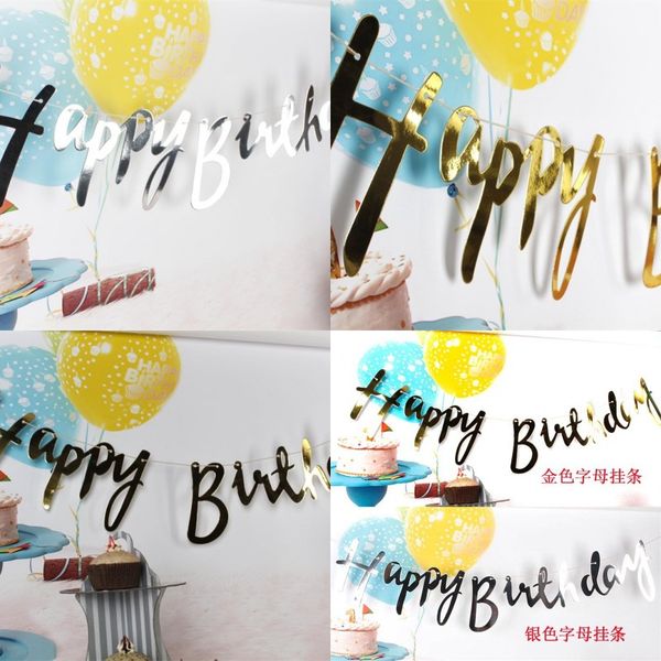 

hang up a flag golden silvery letter hanging bar anniversary party happy birthday new style banner factory direct selling 2 5wc p1