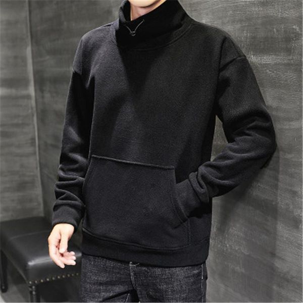 

man fleece sweatshirts fashion korean version long sleeve pile collar pullover designer autumn male new casual loose csual sweatshirts, Black