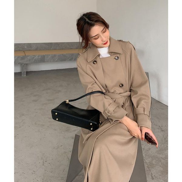 

autumn and winter of the long korean version of the new loose light cooked over-the-knee jacket winter clothes women, Tan;black