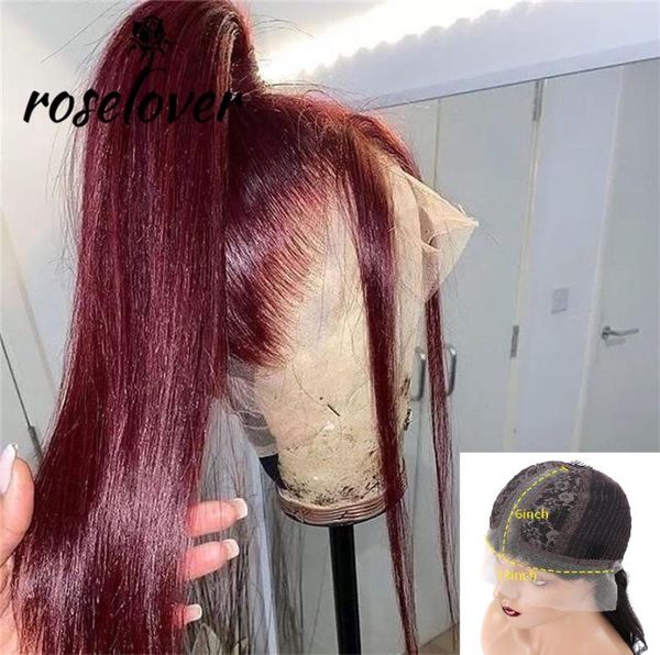 

roselover human hair wigs burgundy colored brazilian wigs lace part wig human hair 180% lace frontal for black woman, Black;brown