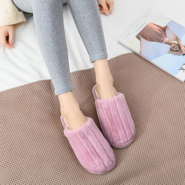 

slippers winter home female warm plush thick sole couples shoes solid color furry platform indoor bedroom women cotton, Black