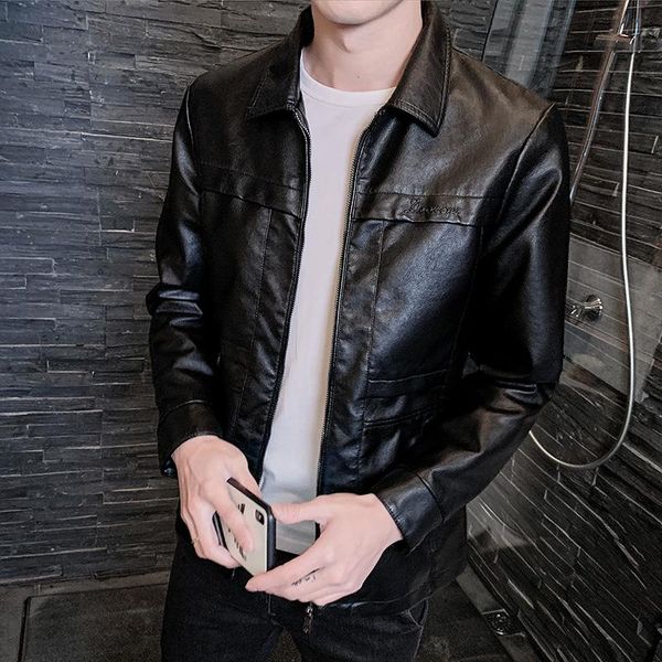 

2020 spring fashion motorcycle leather jacket men slim fit oblique zipper pu jacket autumn men leather jackets coats s-4xl, Black