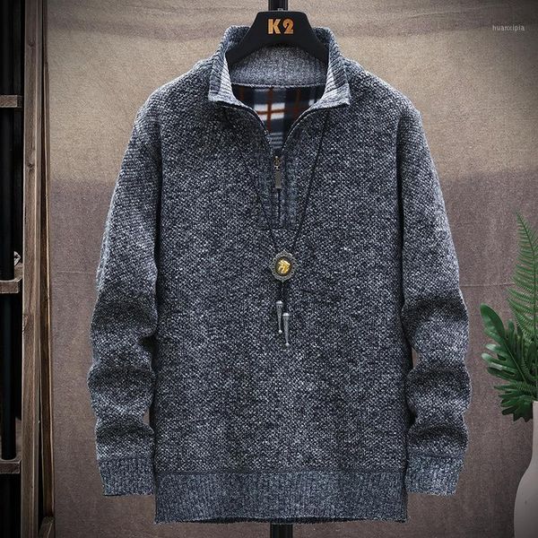 

autumn winter men mandarin collar pullover warm zipper spacious comfortable clothes knitted casual male sweater drop shopping1, White;black
