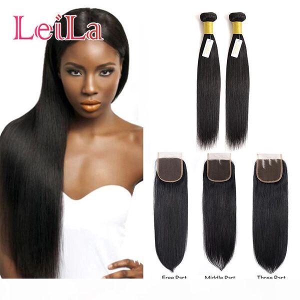 

индийский прямые волосы пучки с 4 x 4 шнурок закрытие волос девственницы 100% необработанные human 2 волос пучки с закрытием 3 шт много, Black;brown