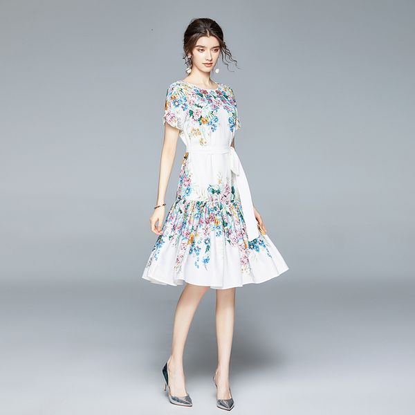 

2021 new vestido mujer verano summer runway women short sleeve generous print causal midi bohemian gwxj, Black;gray