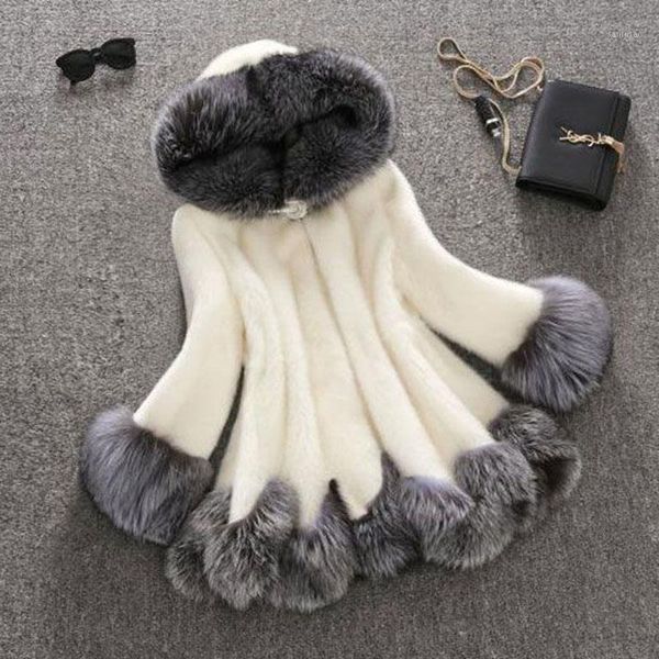 

2021 winter thick warm faux fur coat women plus size hooded long sleeve faux fur jacket luxury winter coats bontjas1, Black