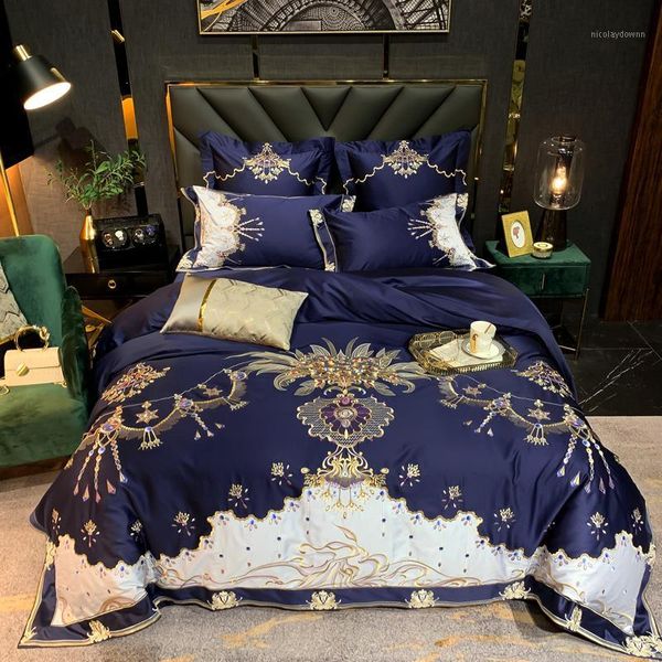 

luxury embroidery bedding set king  size bedlinen 1000tc egyptian cotton duvet cover bed sheet set pillowcases 4/6pcs1