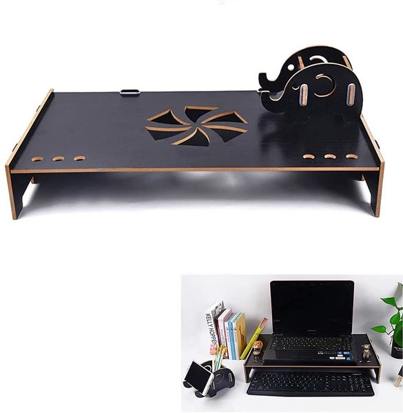 Monitor Stand Riser para computador, laptop, notebook e toda a exibição de tela plana, monitor stand riser com base ventilada, com suporte de caneta e suporte de telefone celular (preto)