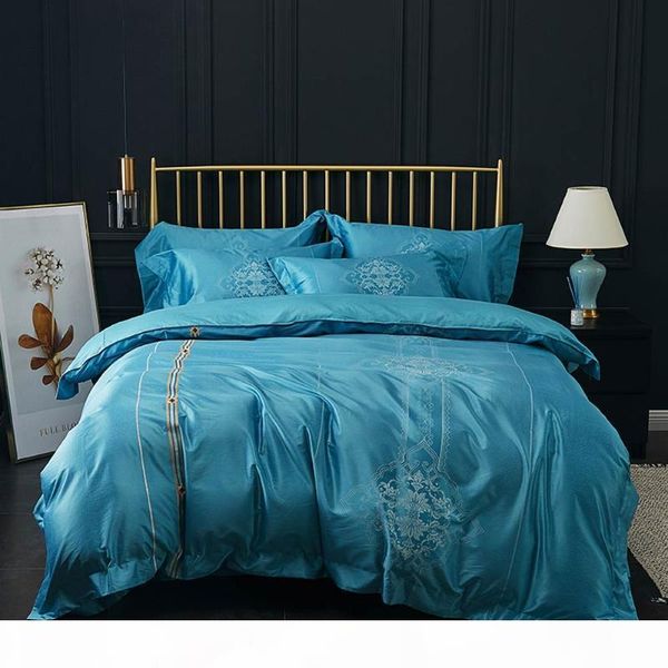 

svetanya sky blue european baroque embroidery bedding set jacquard silk cotton bedlinens  king size duvet cover set