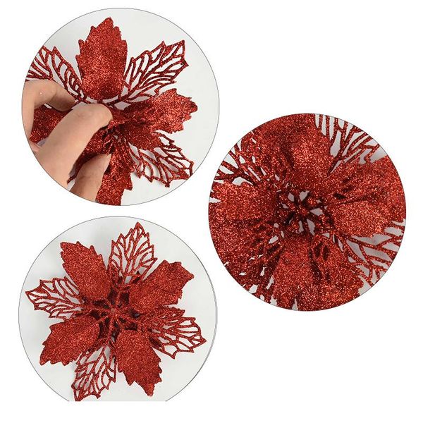 

9/11/16cm christmas artifical flowers glitter poinsettia for christmas tree ornaments flower decoration 5pcs 9/11/16cm c jlldui