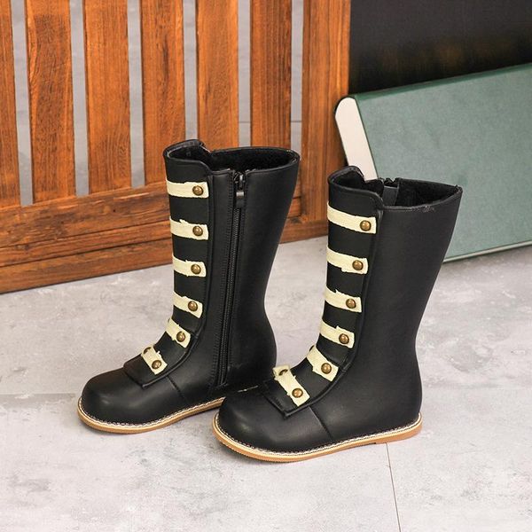 

2020 autumn and winter new children' fashion rivet boots girls princess shoes baby long tube martin boots plus velvet for kids, Black;grey