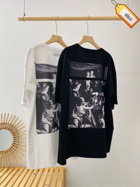 

20ss ow caravaggio virgin jesus religious painting white digital print t-shirt, White;black