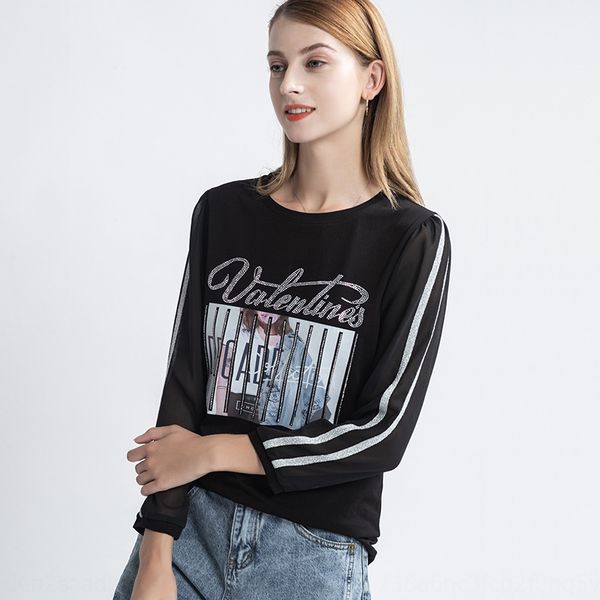 

autumn coat t-shirt 2020 new women's nine point sleeve women's t-shirt korean loose fashion drill cec casual popular a17 jig1a j, White